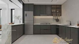 Pembuatan Kitchen set Medansatria Bekasi gaya mewah finishing HPL elegan