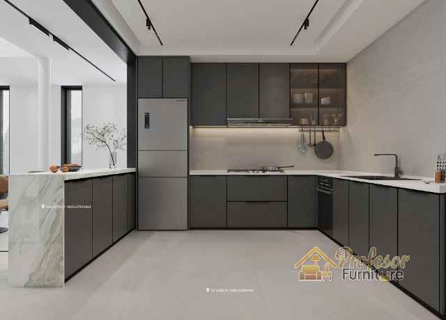 Pembuatan Kitchen set Medansatria Bekasi gaya mewah finishing HPL elegan