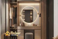 Custom Lemari Pakaian Depok dengan meja rias vanity mirror & lampu LED
