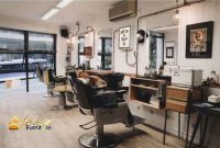 Meja Barbershop Terbaru Jakarta lengkap dengan cermin LED backlight custom