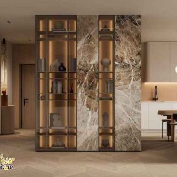 Custom partisi ruangan Bogor finishing HPL motif marmer mewah