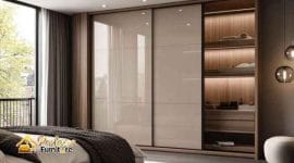 Lemari pakaian pintu geser Jakarta bahan multiplek finishing HPL anti gores