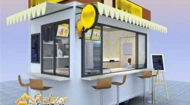 Desain Custom Booth Makanan Event Industrial Kontainer Mini