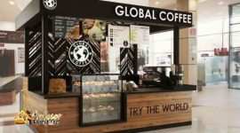 Booth mall custom khusus jualan kopi kekinian desain unik area Jakarta