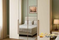 Lemari pakaian minimalis Bekasi Timur dengan cermin full body hemat tempat.