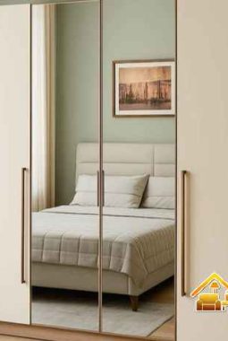 Lemari pakaian minimalis Bekasi Timur dengan cermin full body hemat tempat.