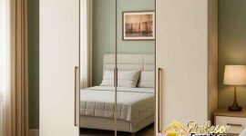 Lemari pakaian minimalis Bekasi Timur dengan cermin full body hemat tempat.
