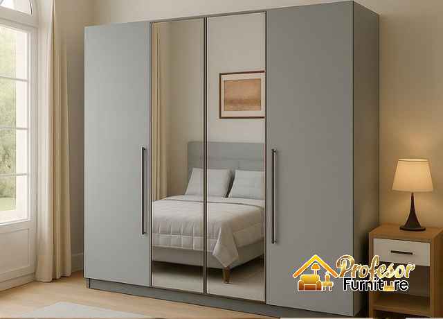 Lemari pakaian minimalis Bekasi Timur dengan cermin full body hemat tempat.