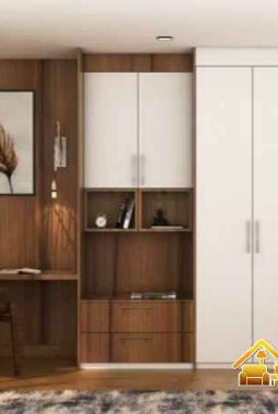 Custom Lemari Pakaian Cikarang bahan HPL motif kayu asli anti gores premium