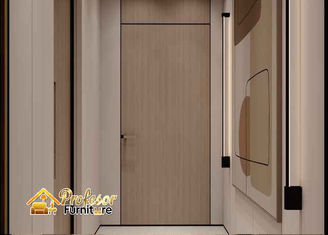 Pintu HPL minimalis custom konsep hidden door menyatu dengan lemari Area Depok