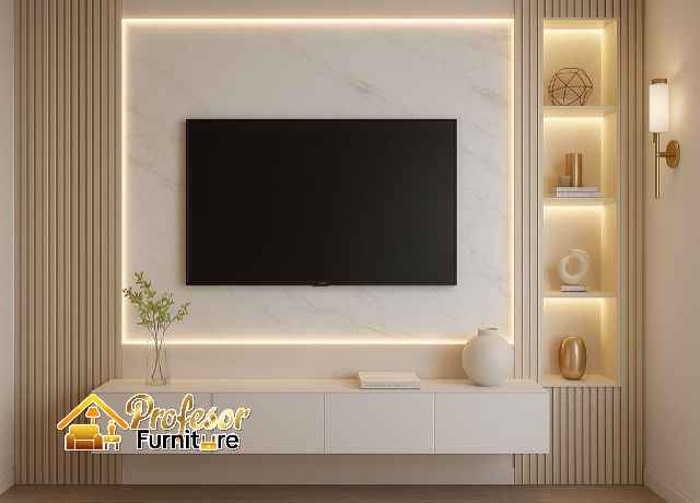 Custom Backdrop TV Depok untuk ruang tamu apartemen kecil