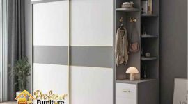 Lemari pakaian pintu geser Depok dengan cermin full body dan laci tersembunyi