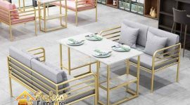 Sofa cafe minimalis Bogor desain industrial rangka besi kuat dan tahan lama