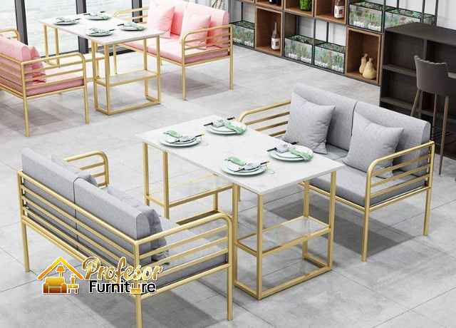 Sofa cafe minimalis Bogor desain industrial rangka besi kuat dan tahan lama