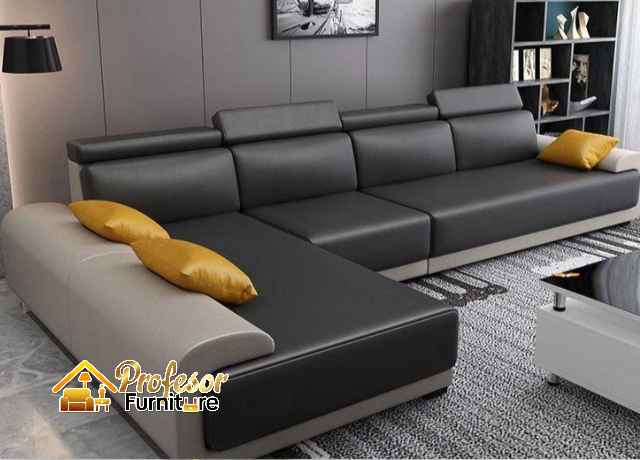 Sofa cafe minimalis Depok model sudut letter L untuk ruangan sempit modern