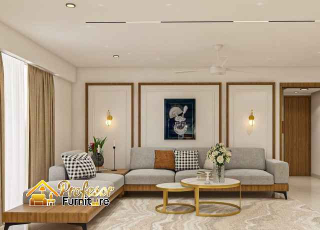 Sofa cafe minimalis Depok model sudut letter L untuk ruangan sempit modern