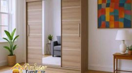 Lemari pakaian pintu geser Cikarang bisa custom ukuran sesuai ruangan rumah anda