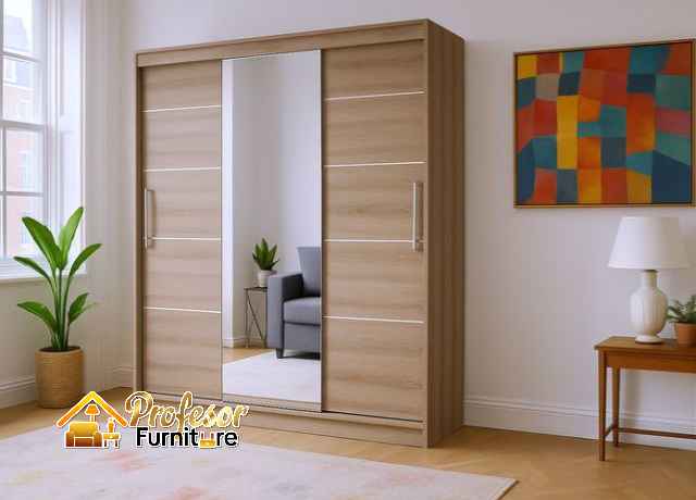 Lemari pakaian pintu geser Cikarang bisa custom ukuran sesuai ruangan rumah anda