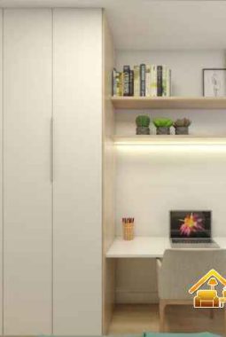 Lemari pakaian minimalis Jakarta Utara solusi penyimpanan untuk apartemen studio.