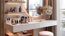 Bikin custom meja rias minimalis Depok Plus LED Mewah