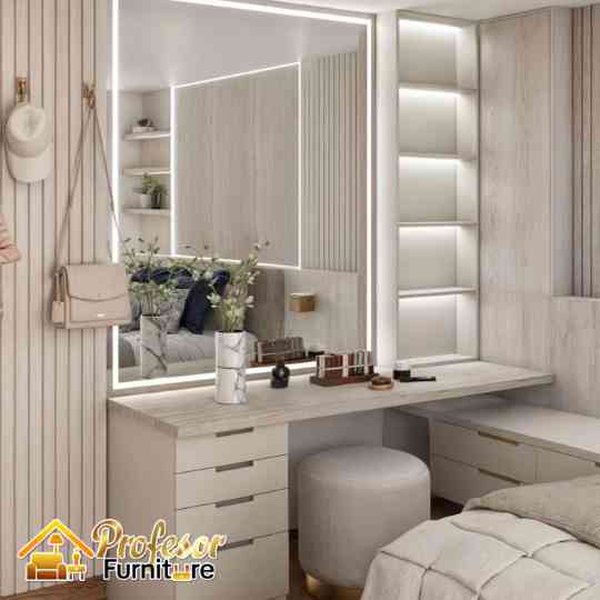 Jasa custom meja rias minimalis Jakarta HPL premium