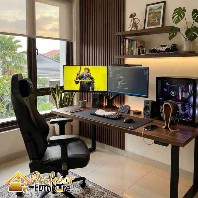 Spesialis Custom Meja Komputer Jakarta Dua Monitor