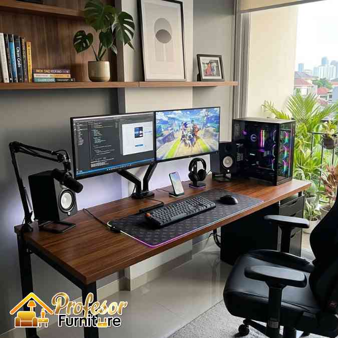 Spesialis Custom Meja Komputer Jakarta Dua Monitor