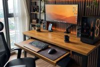 Jasa Custom Meja komputer minimalis Bekasi Timur laci keyboard