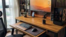 Jasa Custom Meja komputer minimalis Bekasi Timur laci keyboard