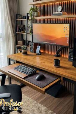 Jasa Custom Meja komputer minimalis Bekasi Timur laci keyboard