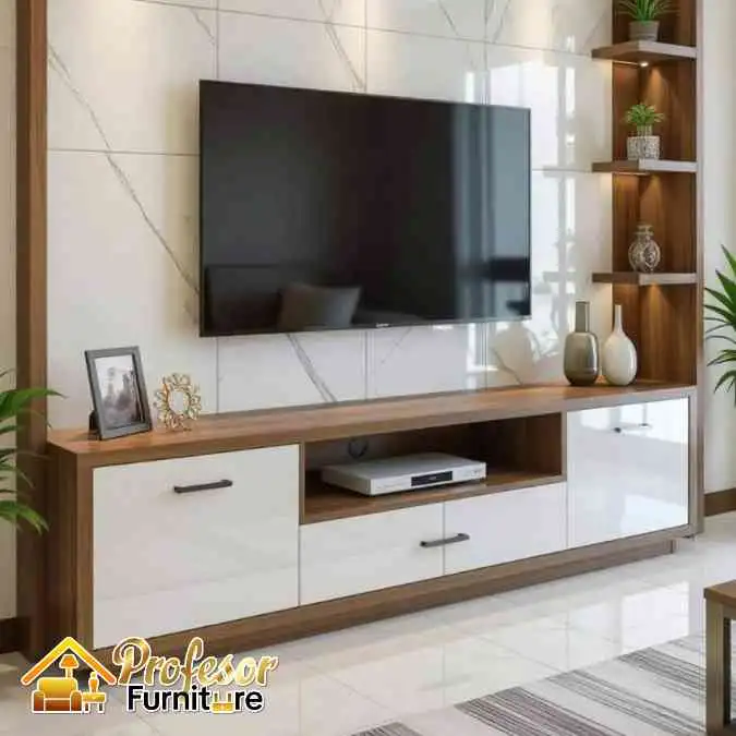 Jasa custom meja tv minimalis Jakarta finishing premium elegan