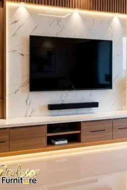 Jasa custom meja tv minimalis Jakarta finishing premium elegan