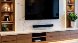 Jasa custom meja tv minimalis Jakarta finishing premium elegan