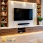 Jasa custom meja tv minimalis Jakarta finishing premium elegan