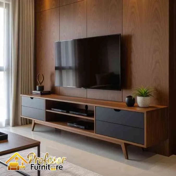 Jasa meja tv minimalis custom Tangerang model kekinian ruang sempit