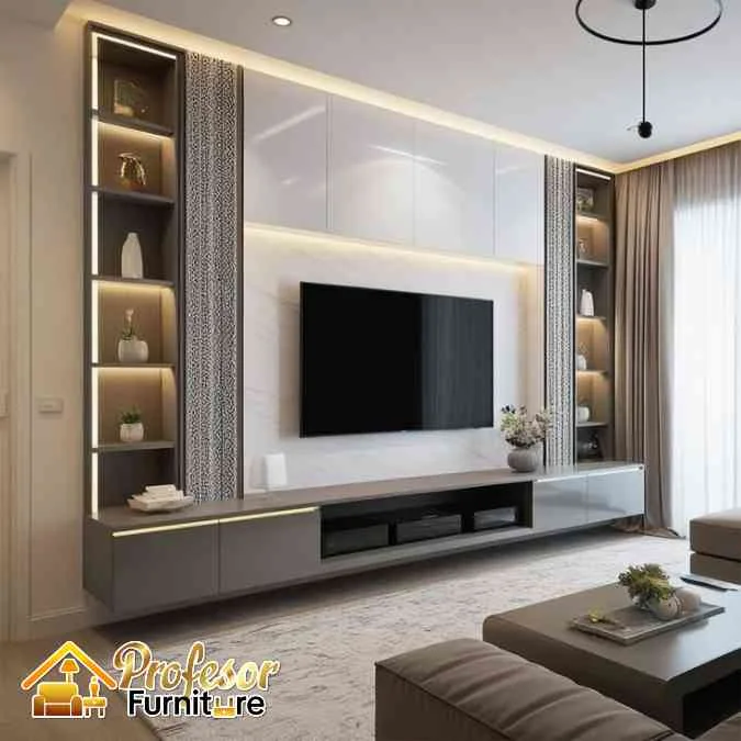 meja tv custom minimalis Bogor untuk rumah modern mewah