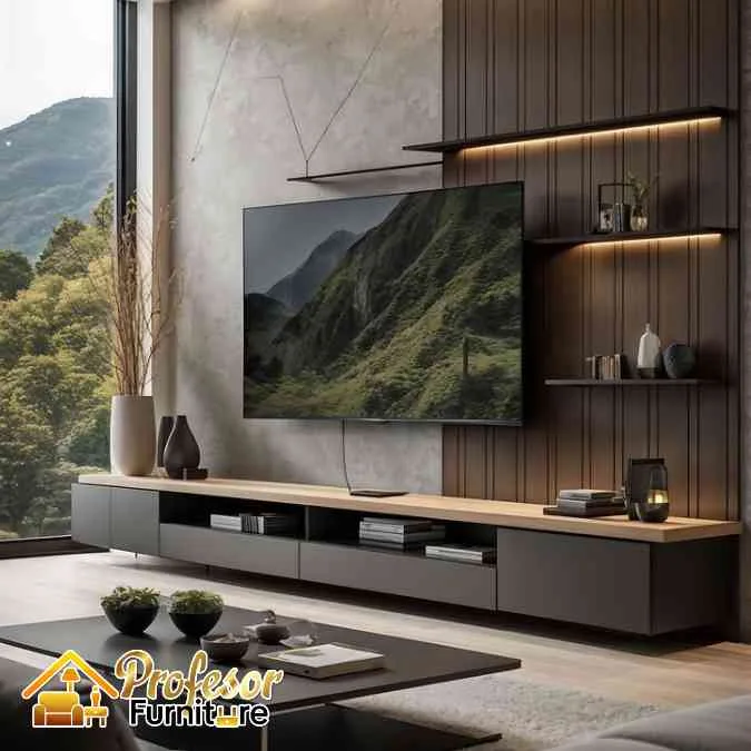 meja tv custom minimalis Bogor untuk rumah modern mewah