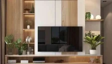 custom meja tv minimalis Cengkareng Jakarta desain clean look premium