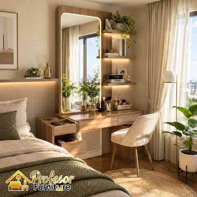 Jasa Meja Rias Apartemen Depok Multifungsi Hemat Space