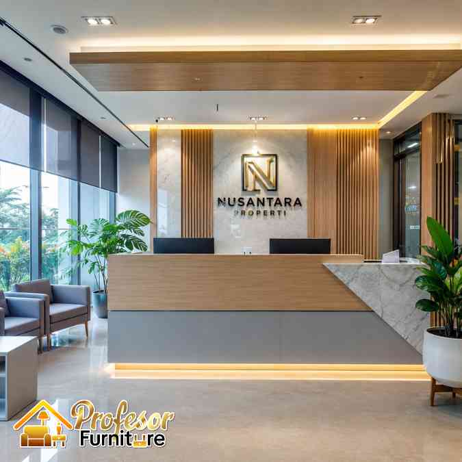 Jasa Meja Resepsionis Kantor Bogor built-in kabel rapi